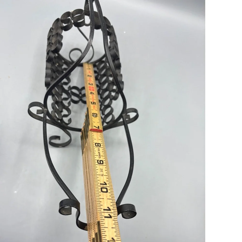 Vintage Wrought Iron Wine Bottle Holder Single Cradle Black Metal‎ Scrollwork